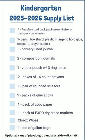 Kindergarten Supply List