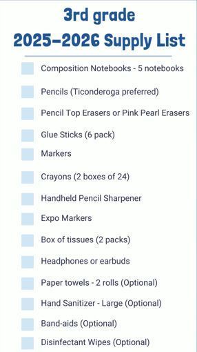 3rd grades supply list