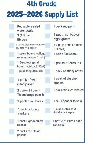 4th grade supply 