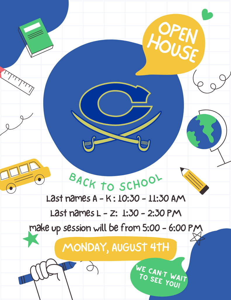 Cass Middle Open House Monday August 4th Last names  A - K 10:30 - 11:30 AM            L - Z 1:30 - 2:30 PM If you cannot attend the assigned time, the make up session will be from 5:00 - 6:00 PM 