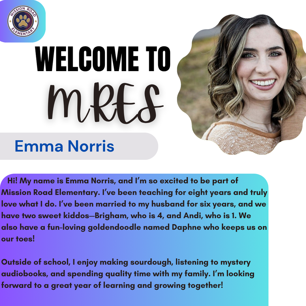 Welcome post for our new teacher, Emma Norris. She will be one of our Inclusion teachers. 