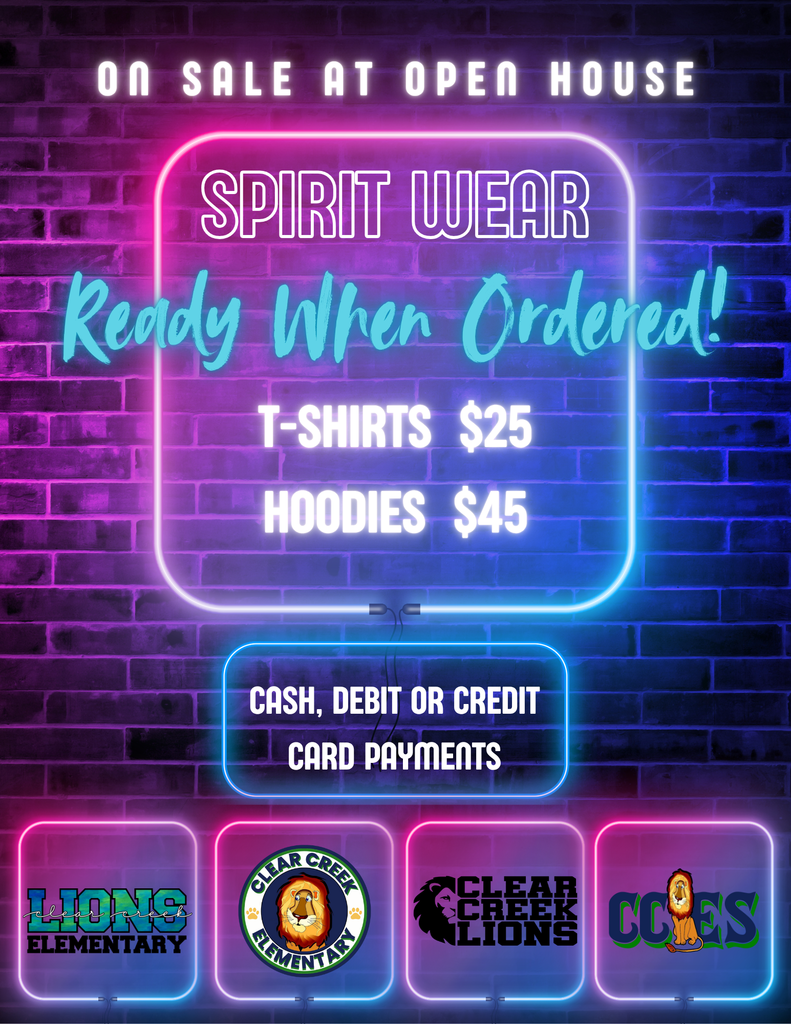 Spirit wear on sale during open house. See flyer for details. 