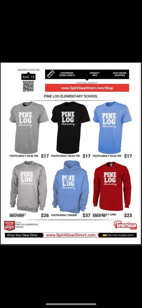 Hello Pine Log Families! It’s that time again—let’s kick off the new school year in style! Show your pride and support for Pine Log with our exclusive new collection of custom spirit wear. From cozy hoodies to trendy t-shirts, we’ve got something for everyone in the family! Our Pine Log Spirit Gear store is now open and ready for you to shop! Whether you’re a student, parent, or staff, there’s no better way to show your school pride than with these awesome, one-of-a-kind designs. Shop Now and Show Your School Spirit: https://www.spiritgeardirect.com/GearDrive/Store.aspx?guid=6d01502b-586c-4146-8dc7-eb366ff0848f Hurry—these custom designs are available for a limited time only, so don’t miss out! Thank you for supporting Pine Log! We can’t wait to see you all rocking your new gear.