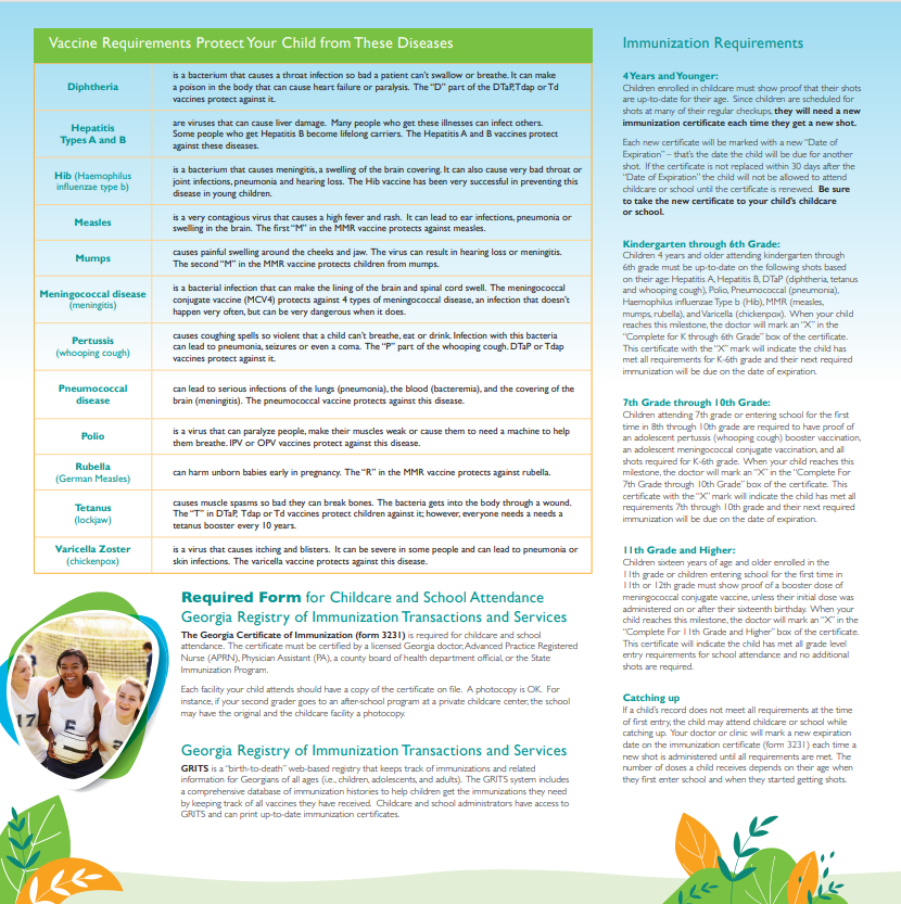 DPH Immunization Requirements Flyer