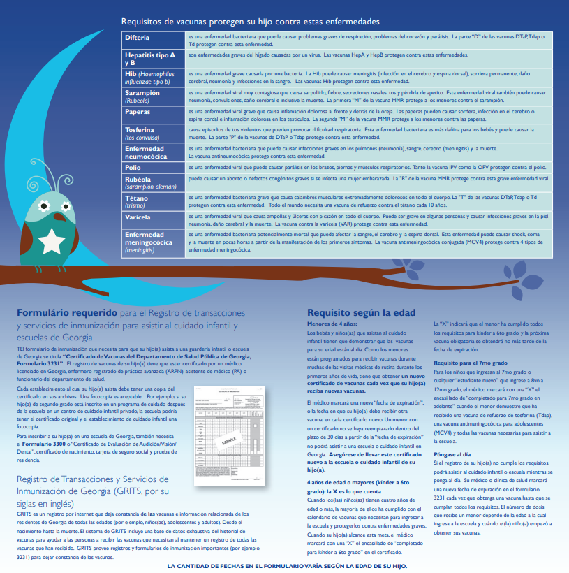 Department of public health information requirements regarding immunizations - Spanish