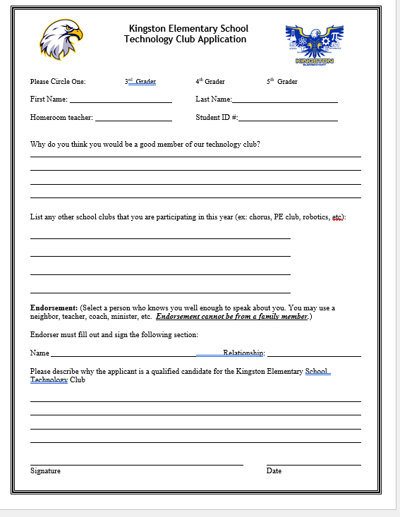 Technology Club Application English p.1