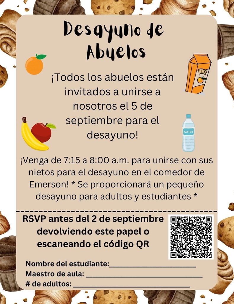 👵🏼👴🏾Grandparents’ Breakfast is this Friday, September 5th! 7:15am-8:00am. 🩷Breakfast will be provided for grandparents and students. 📚Don’t forget to stop by the Book Fair while you’re here!