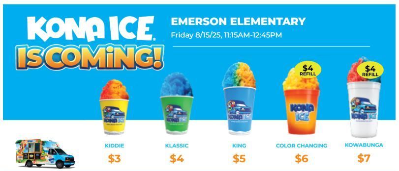 Kona Ice will be here this Friday. Don't forget to send money in the morning with your child. The office cannot accept money dropped off after your child is at school.