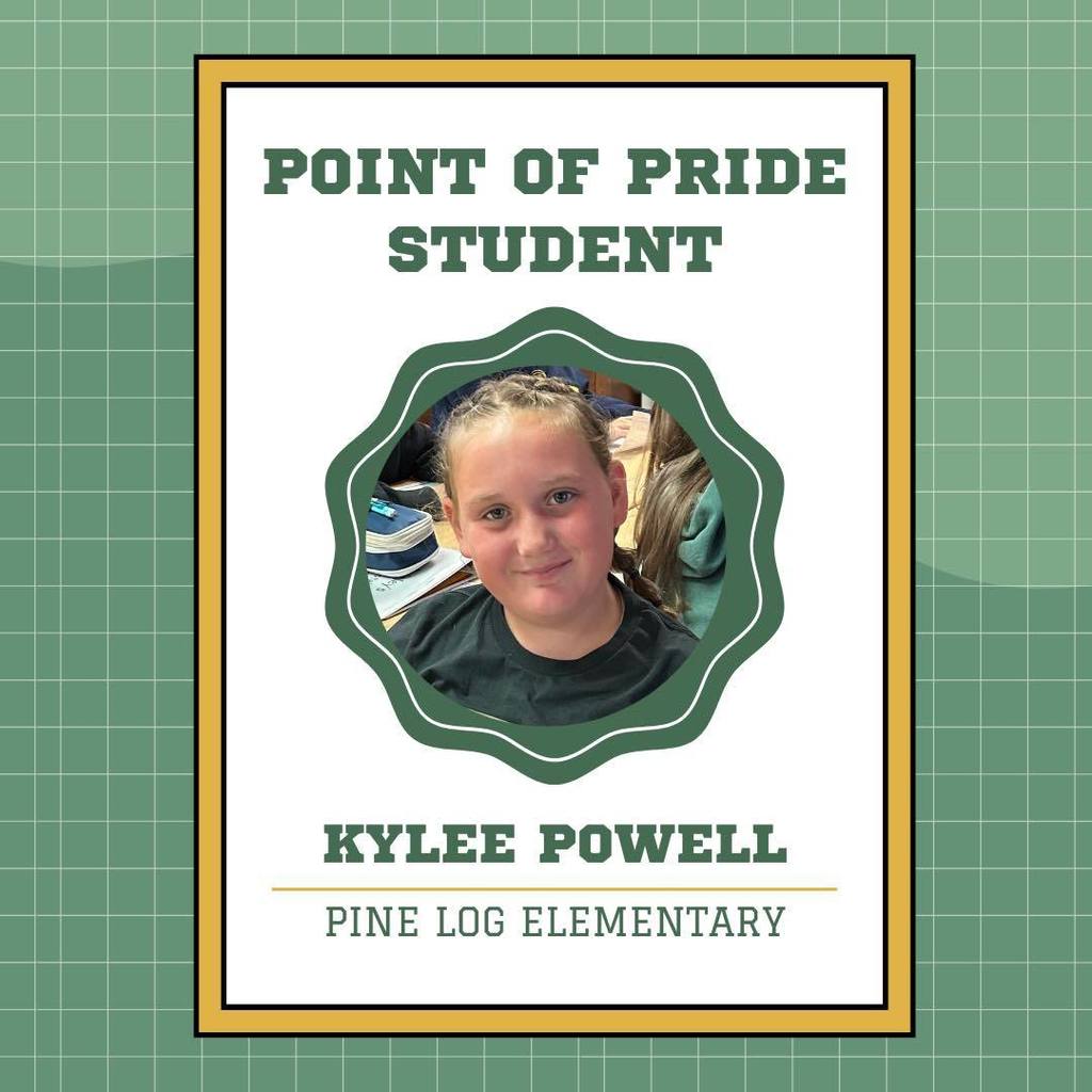 Our Point of Pride student for this week is Kylee Powell! 🎉 The 5th grade team is proud to recognize Kylee for her solid work ethic and her ability to work well with a variety of classmates while always keeping a positive attitude. This has been a constant throughout her entire elementary school career. She genuinely cares about her peers, encourages them to succeed, and continues to exceed expectations year after year. We are so proud of you, Kylee, and can’t wait to see the amazing things in your future! ❤️🖤 Way to go, Kylee! 👏👏