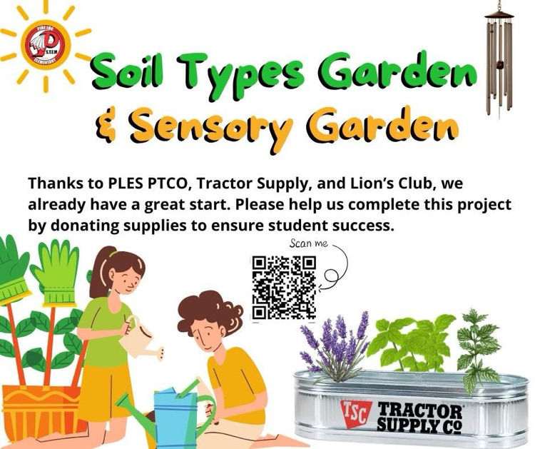 image shows a garden setting with 2 people with watering cans. a tractor supply planter with various flowers in it. 