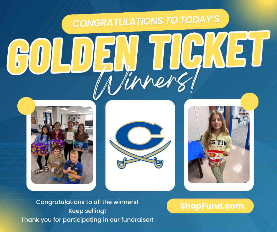 congratulations to today's golden ticket winners; shopfund.com; congratulations to all the winners! Keep selling! thank you for participating in our fundraiser.