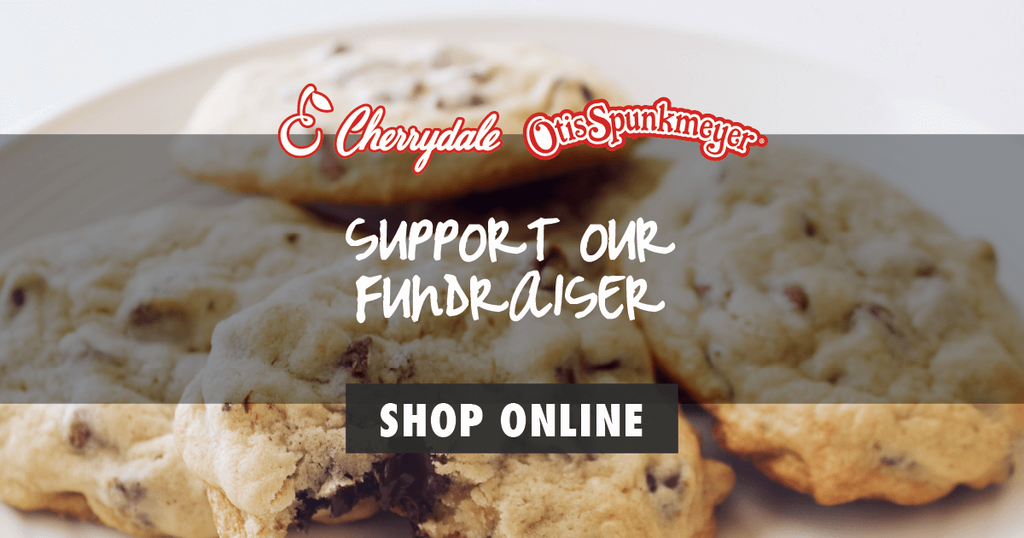 Cherrydale and Otis Spunkmeyer; support our fundraiser; shop online; image of cookies in background