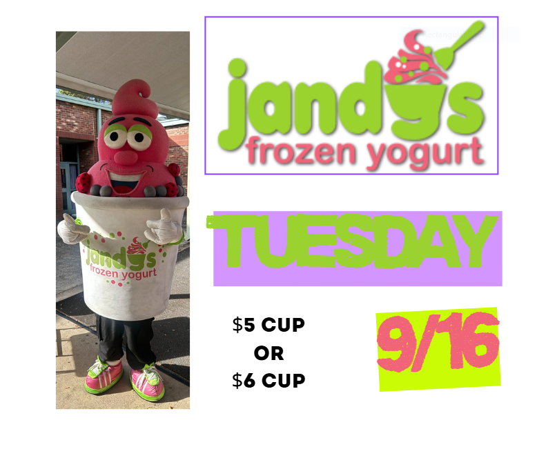 jandy's frozen yogurt; tuesday September 16th during lunch $5 or $6 cup
