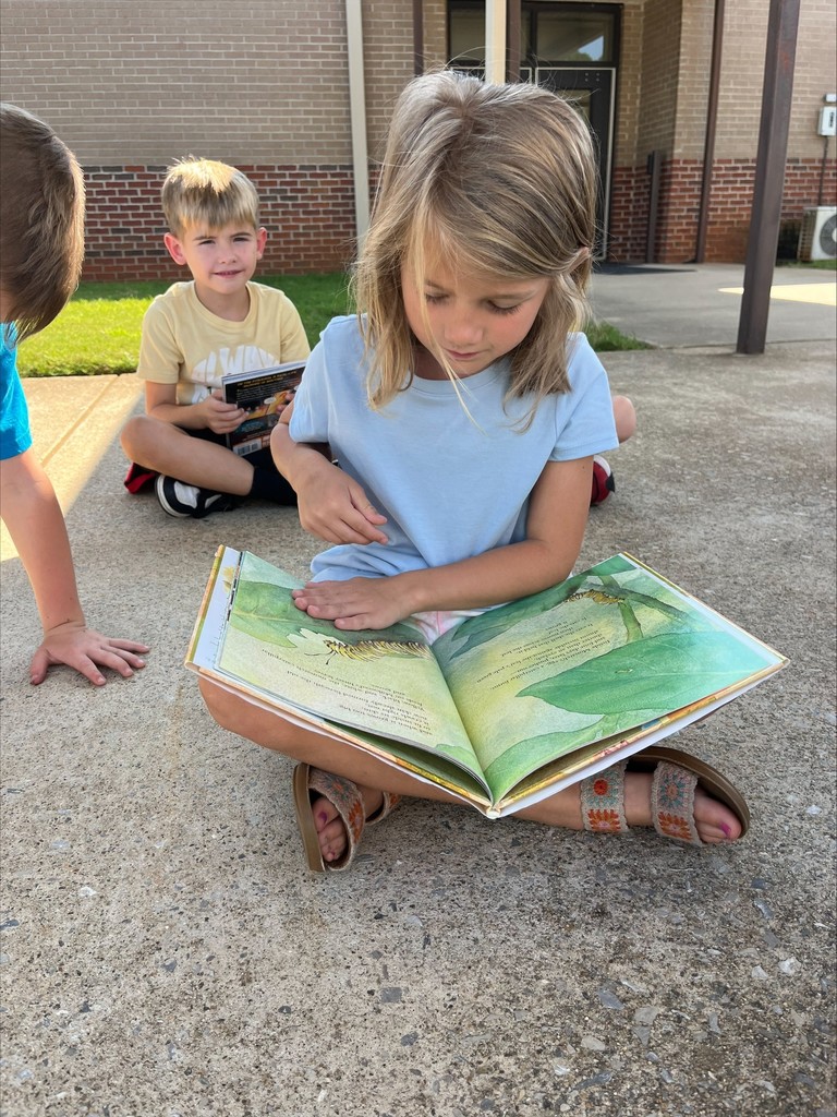 girl reading a book on the sidewalk