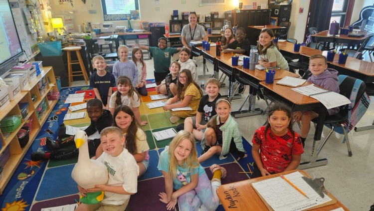 Gertie the Attendance Goose awarded to Mrs. James 2nd grade class.