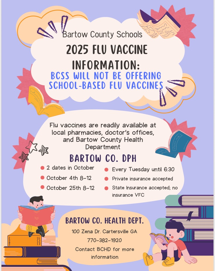 Attention: BCSS will not be offering flu shots this year at school. Please see the flyer for more information on where you can get a flu shot for your child(ren).