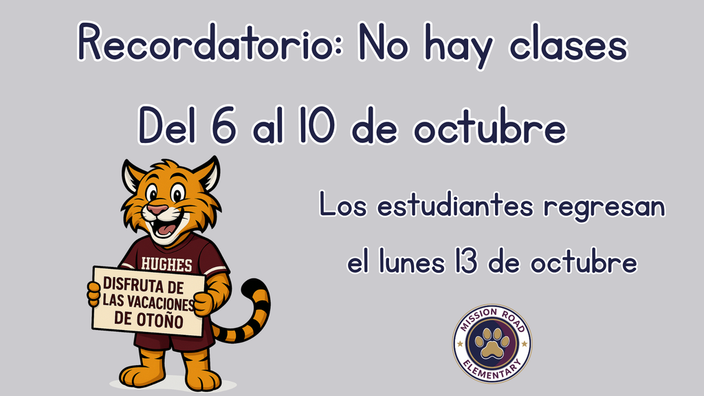 reminder image - no school fall break spanish version