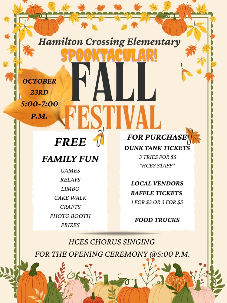 🎃 Get ready for some fun at our Spooktacular Fall Festival!  Check out all the spine-tingling details in the attached flyer! ✨ We can't wait to share this magical autumn celebration with our amazing school family! 👻