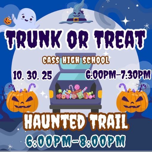 The CHS SGA and Student Leadership would love to invite you to our Trunk or Treat event which will be held on October 30, 2025.   Our clubs will be set up in the Bus Lot at CHS from 6-7:30 PM.  We will also have groups assisting at the Haunted Trail from 6 to 8 PM.   We look forward to seeing all of you there! 
