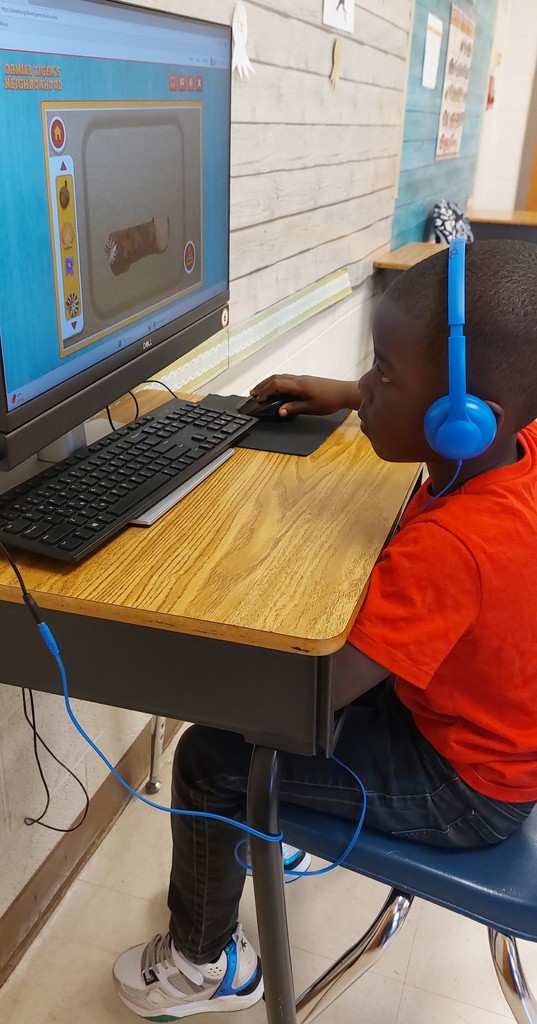 a boy using a computer