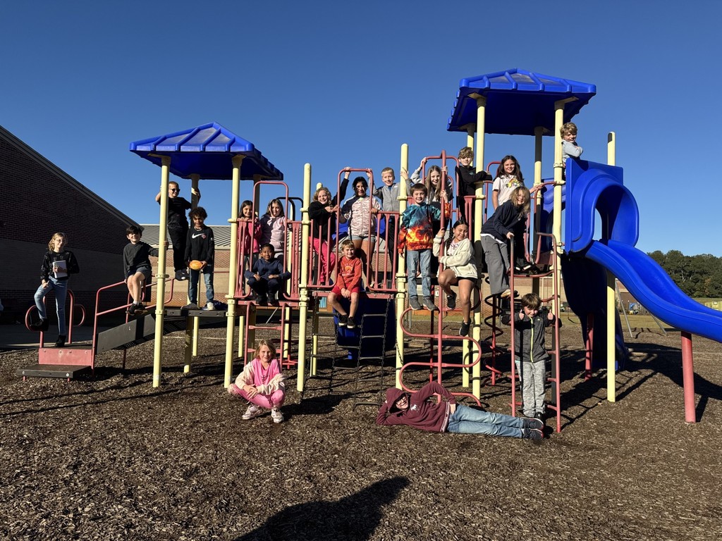 group of students standing on the playground equipment outside