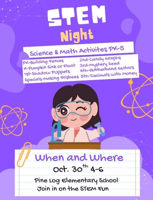 PLES STEM night is Oct 30th from 4-6pm