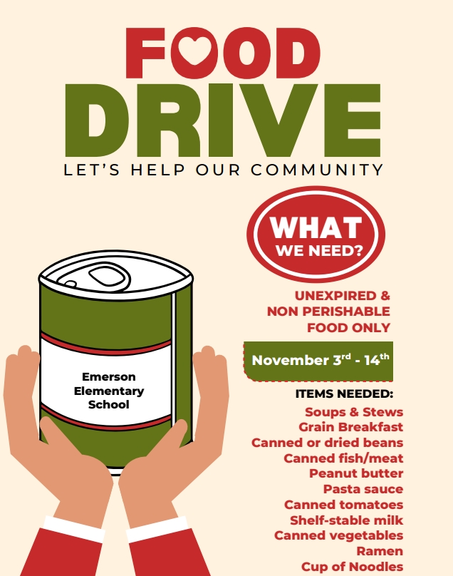 Let's Help Our Community! EES is running a canned food drive November 3-14. Please see the needed items below. 