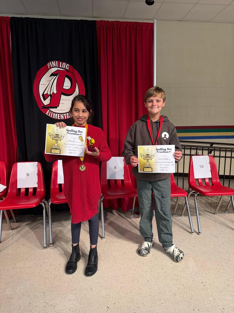 🎉 Congratulations to our 2025 Pine Log Elementary School Spelling Bee Champions! 🐝 We are so proud of our amazing students! Congratulations to Amara, our school winner, and Ritter, our runner-up! Both students showed incredible focus, determination, and spelling talent. Amara will go on to represent Pine Log Elementary at the Bartow County Spelling Bee—we know she’ll make us proud! 💙📚👏
