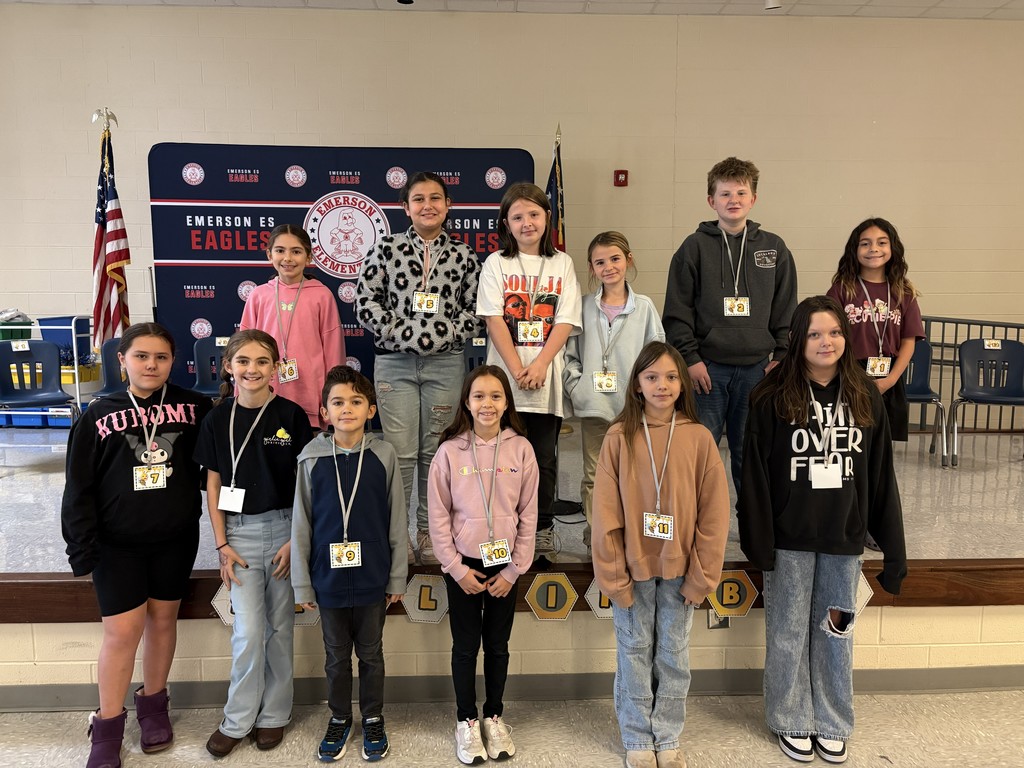 On Friday, we had our Emerson Spelling Bee. All of our students did a great job, and they put forth a lot of effort. Congratulations to our winner, Katie Gravley, and runner-up, Hollis Brown. Katie will represent Emerson at the BCCS Spelling Bee on December 5th! Good Luck, Katie!