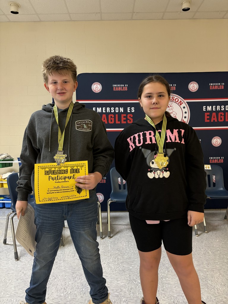 On Friday, we had our Emerson Spelling Bee. All of our students did a great job, and they put forth a lot of effort. Congratulations to our winner, Katie Gravley, and runner-up, Hollis Brown. Katie will represent Emerson at the BCCS Spelling Bee on December 5th! Good Luck, Katie!