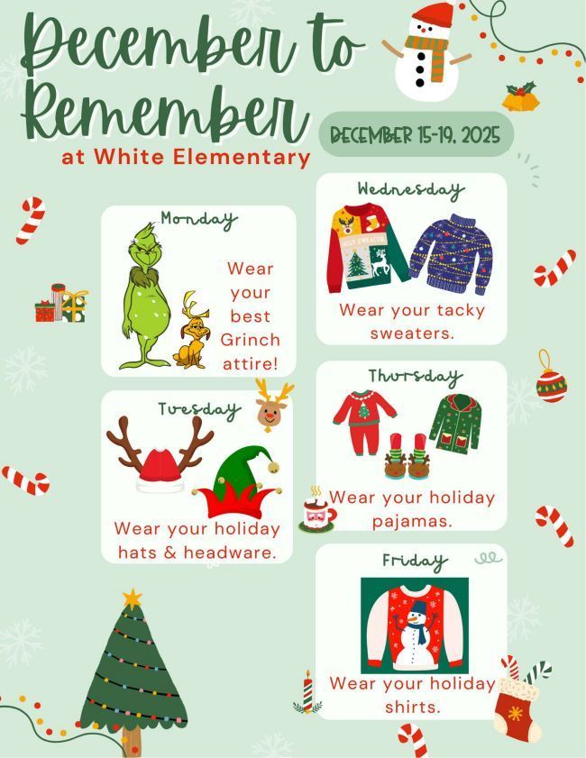 Join in the FUN with our holiday dress-up days beginning on Dec. 15th!