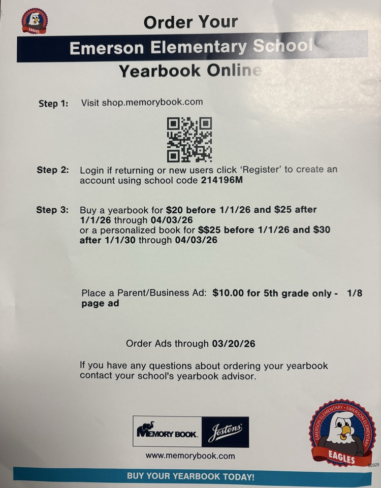 Don't forget to order your yearbook. The price goes up January 1st. Purchase online or visit the front office to pay with cash or check.