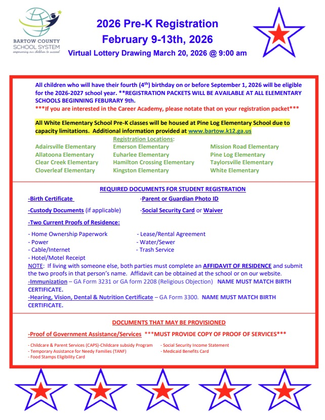 see attached for Pre-K announcement 