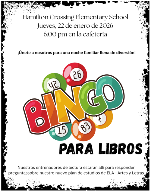 Bingo Para Libros on Jueves, 22 de enero de 2026 6:00 pm en la cafeteria  de HCES