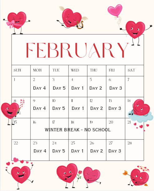 Good evening, families! Please see attached the Specials Rotation Calendar for February. Remember - sneakers work great every day of the week but are extra important on P.E. days!