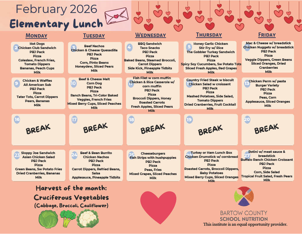 February 2026 Lunch Menu