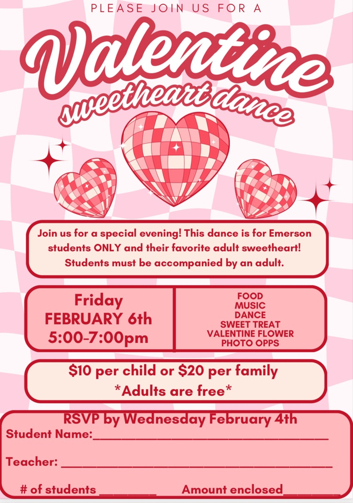 Don't forget to RSVP: It's almost time for the Sweetheart Dance! Join us for a fun evening with your child, and visit the book fair, too!