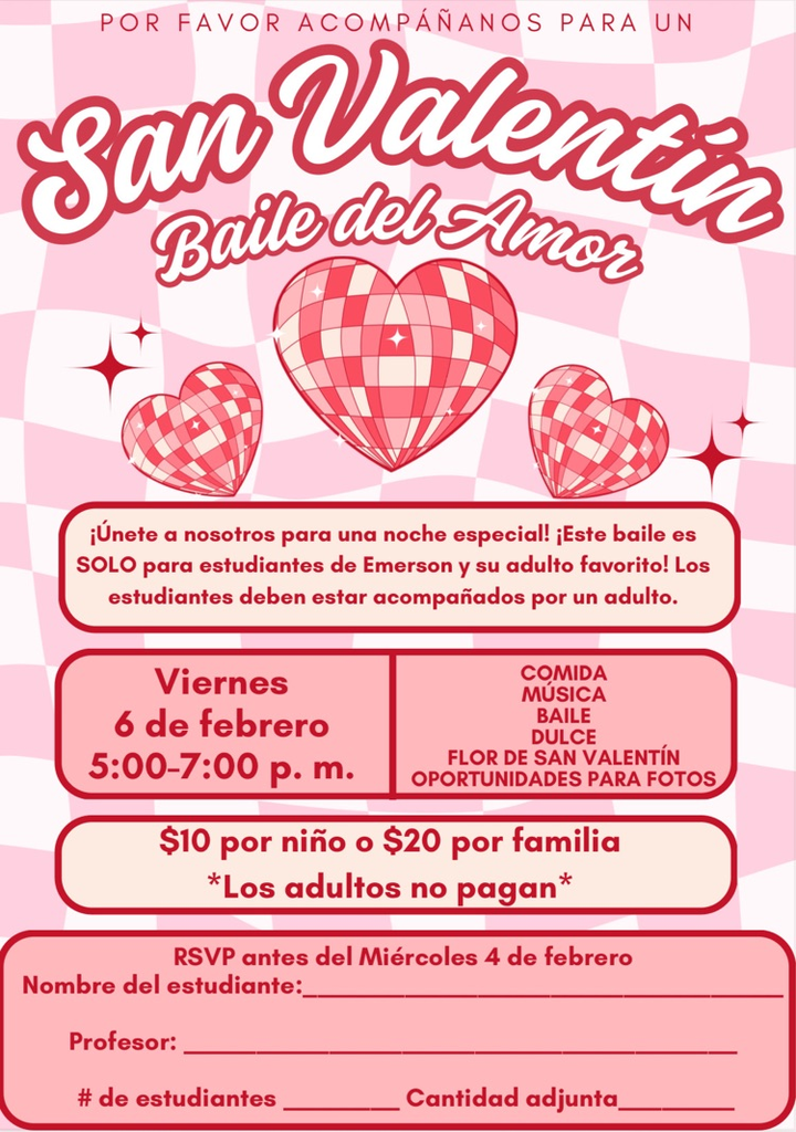 Don't forget to RSVP: It's almost time for the Sweetheart Dance! Join us for a fun evening with your child, and visit the book fair, too!