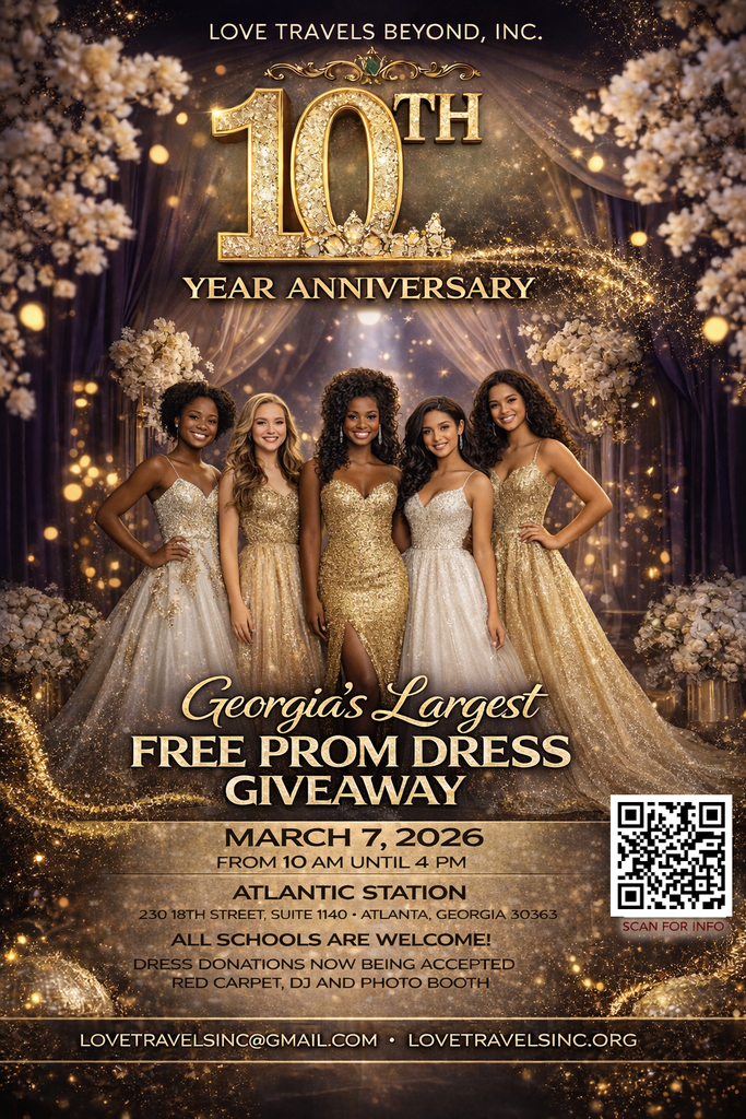 Free Prom Dress Giveaway March 7, 2026 at Atlantic Station. Scan the QR code for more information