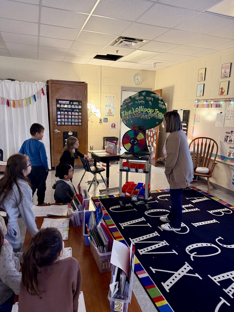 Congratulations to Mrs. Bennett's, Mrs. Mathis', and Mrs. Hoyt's classes for having perfect attendance! Mrs. Bennett's class won an ice cream party. Mrs. Mathis' class won extra recess. Mrs. Hoyt's class won the lollipop tree.