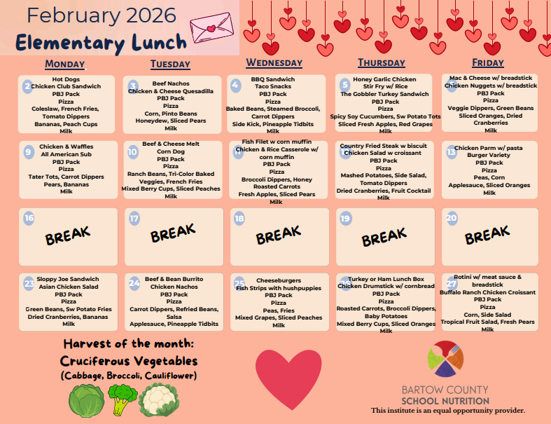  February Lunch Menu 