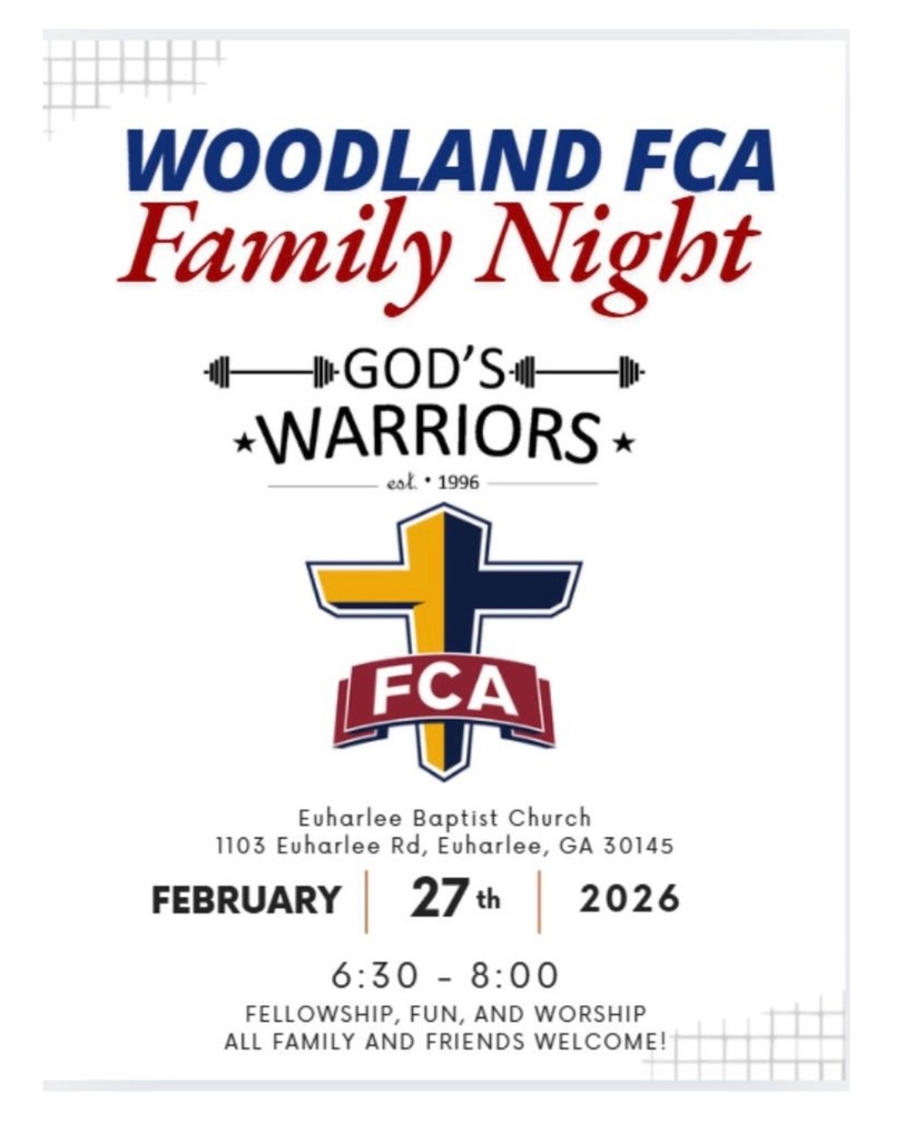 Woodland FCA Family Night on February 27, 2026 at 6:30 at Euharlee Baptist Church