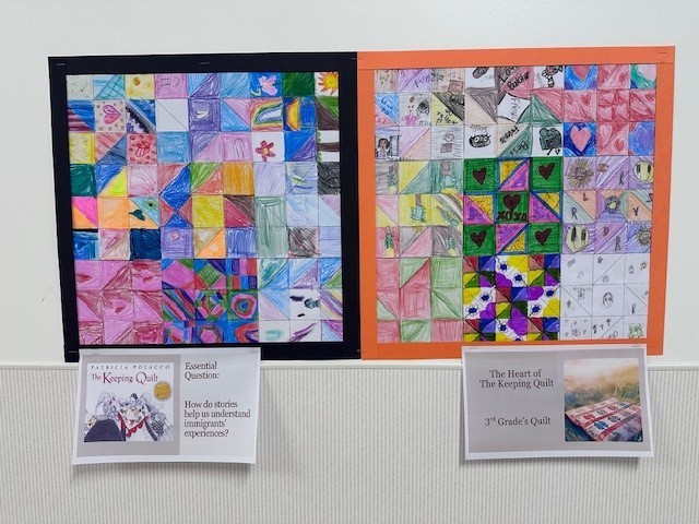 Keeping quilt picture where students made pieces of a quilt.