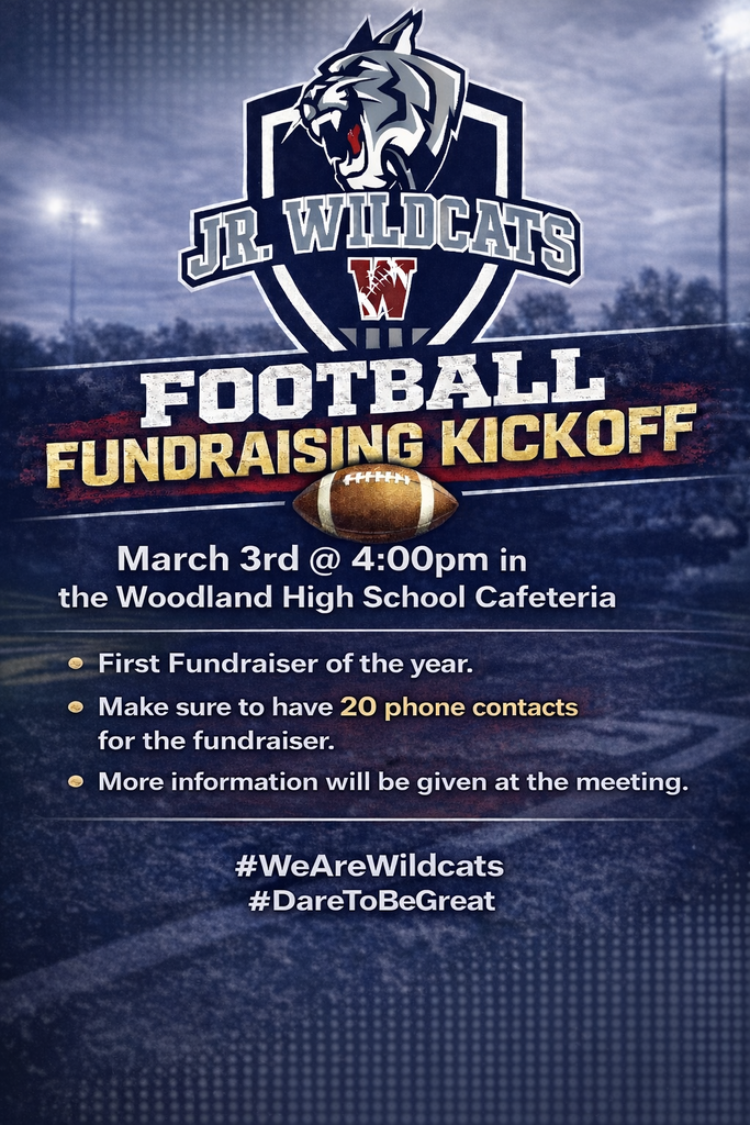 Woodland High School will be starting speed training tomorrow, February 24th from 3:45-5:00 pm rain or shine! It is every Tuesday and Thursday. Current 6th-8th graders will be bussed after school to the high school, but upcoming 5th graders are allowed to join. Students MUST provide their own transportation to the high school. Players MUST have a physical and will need athletic clothing, cleats, and tennis shoes. Players must be picked up in front of the Woodland High School field house when finished.