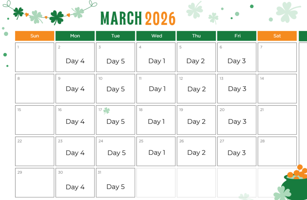 Please see the calendar for our March Specials Rotation - be sure to have those sneakers ready for P.E. days! :)