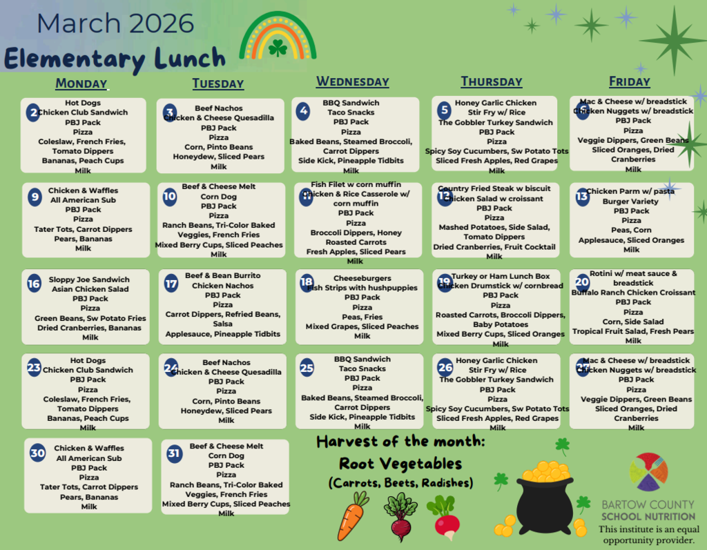 Check out the attached calendar to see what our cafeteria staff is serving up this month! 🍽️