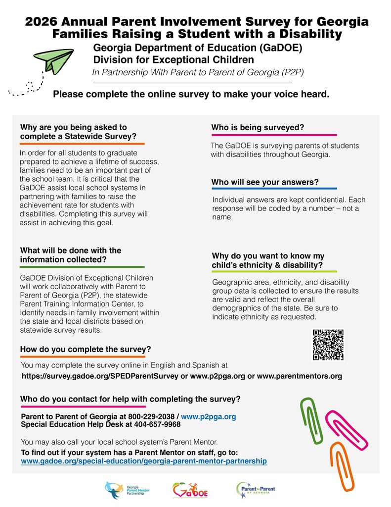 2026 Annual Parent Involvement Survey for Georgia Families Raising a Student with a Disability