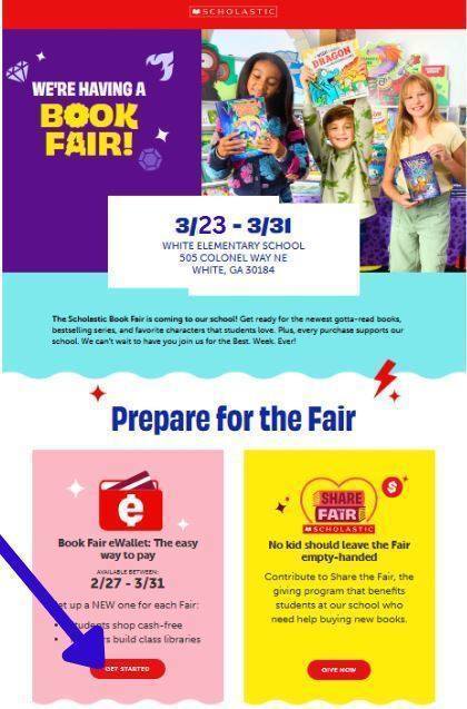 An advertisement for a book fair. A girl holds a book. A boy holds a book. A girl and a boy stand with a woman.