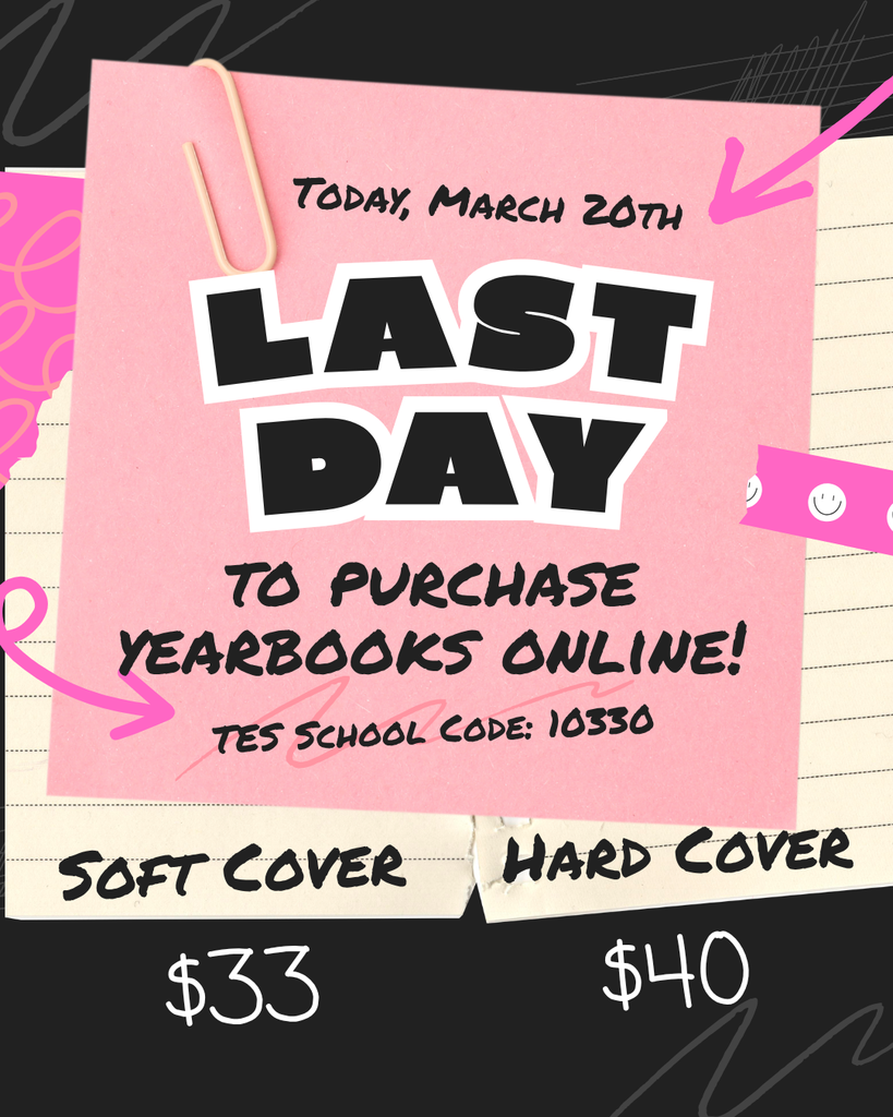 Advertisement for yearbook purchase with a pink backdrop. It highlights the last day for online orders, March 20th.