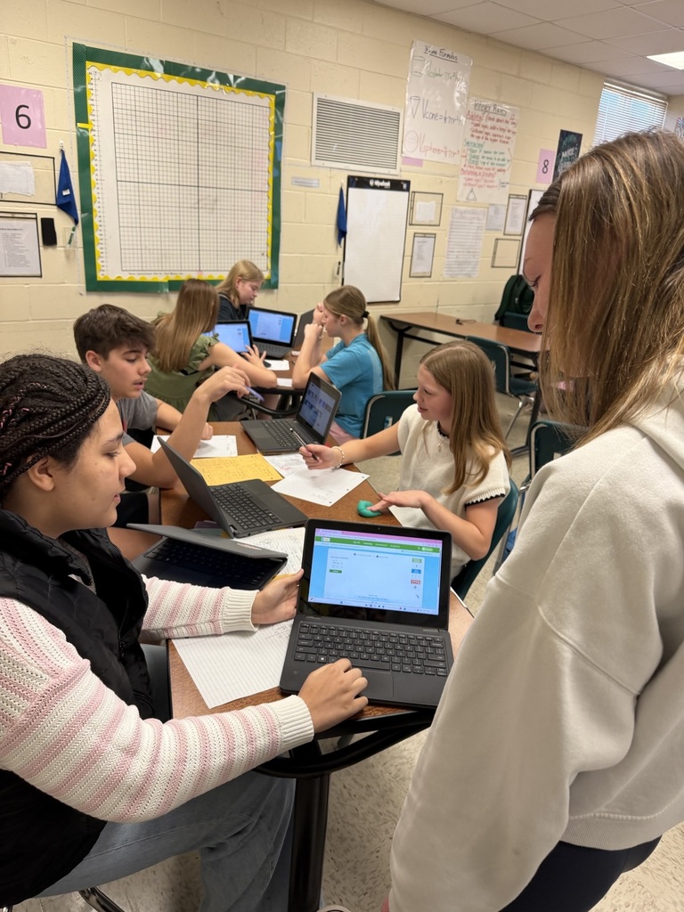 Students using laptops in a classroom. A woman stands near a student with a laptop open.